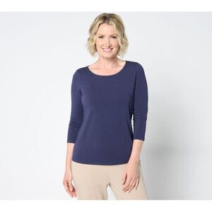 Women Control Women's Top Plus Sz 3X Washed Cotton Ballet Neck Blue A663619